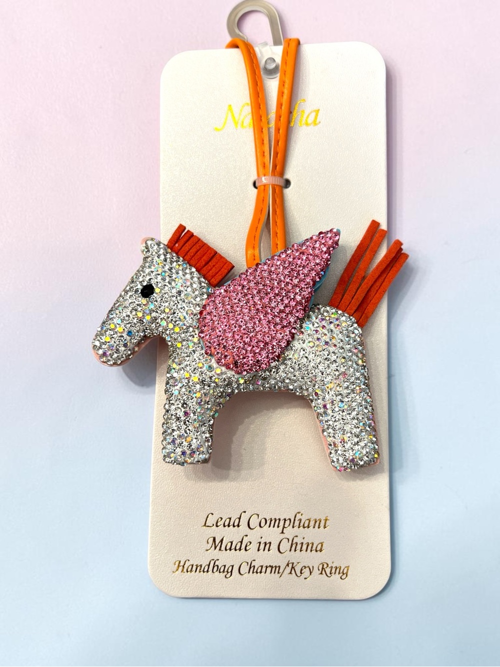 Sparkly Unicorn 🦄 Handbag Charm with Pink Wing and Orange Tassels